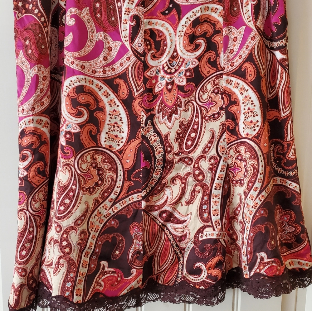 Brown, orange, cream and pink skirt.